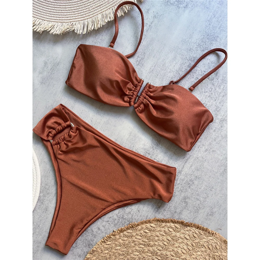 4 Farben, V-förmiger, gepolsterter Damen-Badeanzug, hochtaillierter Bikini, zweiteiliges Bikini-Set, Badebekleidung, Badeanzug, Modell V6583. – Detail 28