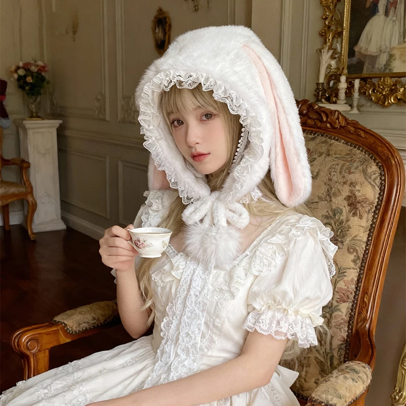 

Japanese Style Girl Anime Bunny Fluffy Hat Headwear Lolita Rabbit Long Lop Ears Furry Headgear Fursuit Cosplay Performance Props