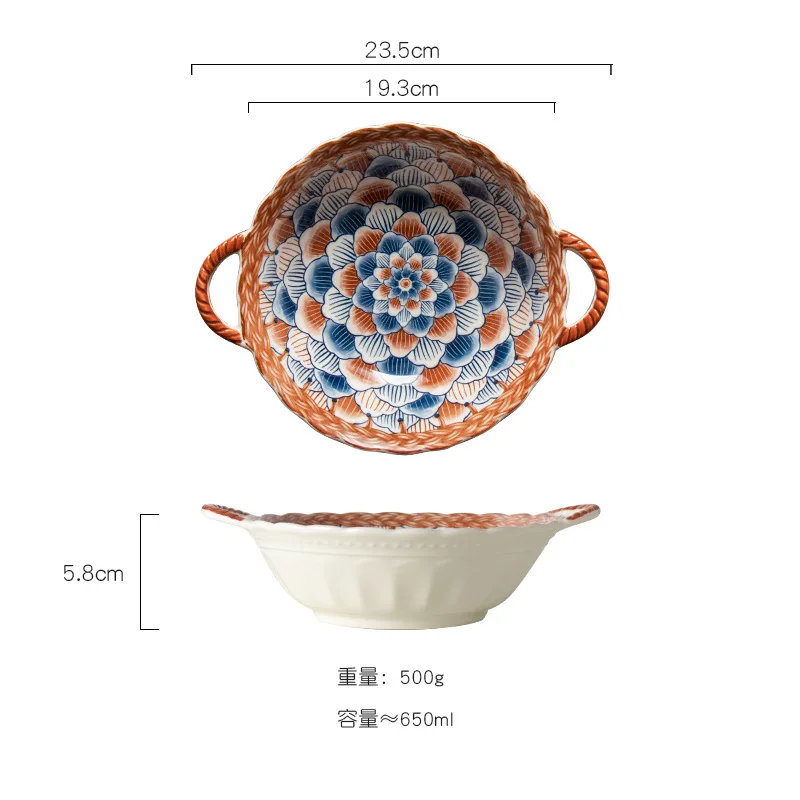 700ml Japanese Household Noodle Bowl Ceramic Soup Bowl With Handle Salad Pasta Bowl Kitchen Tableware Microwave Oven Bakware