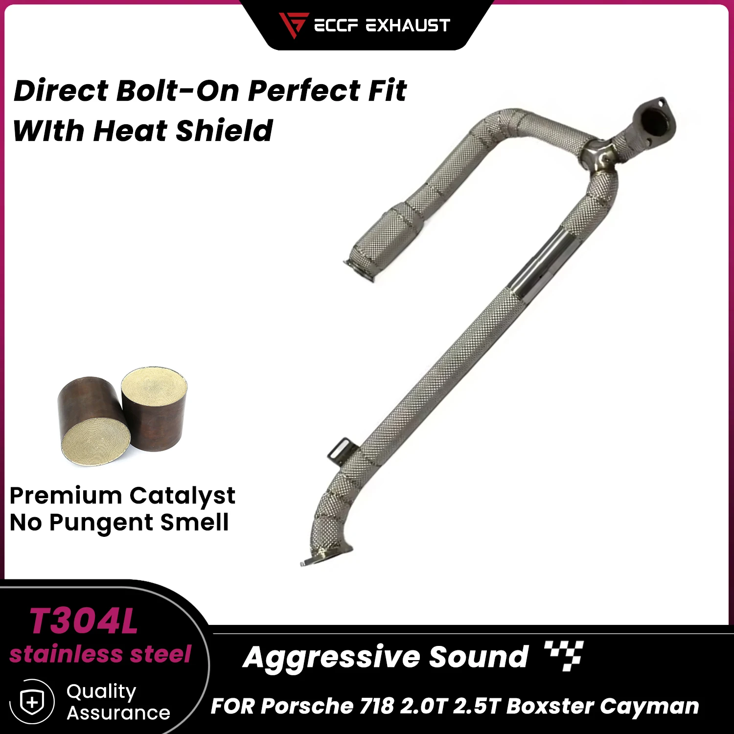 

Sporty Downpipe With Heat Shield For Porsche 718 2.0T 2.5T Boxster Cayman Aggressive Exhaust Sound High Flow Performance Upgrade