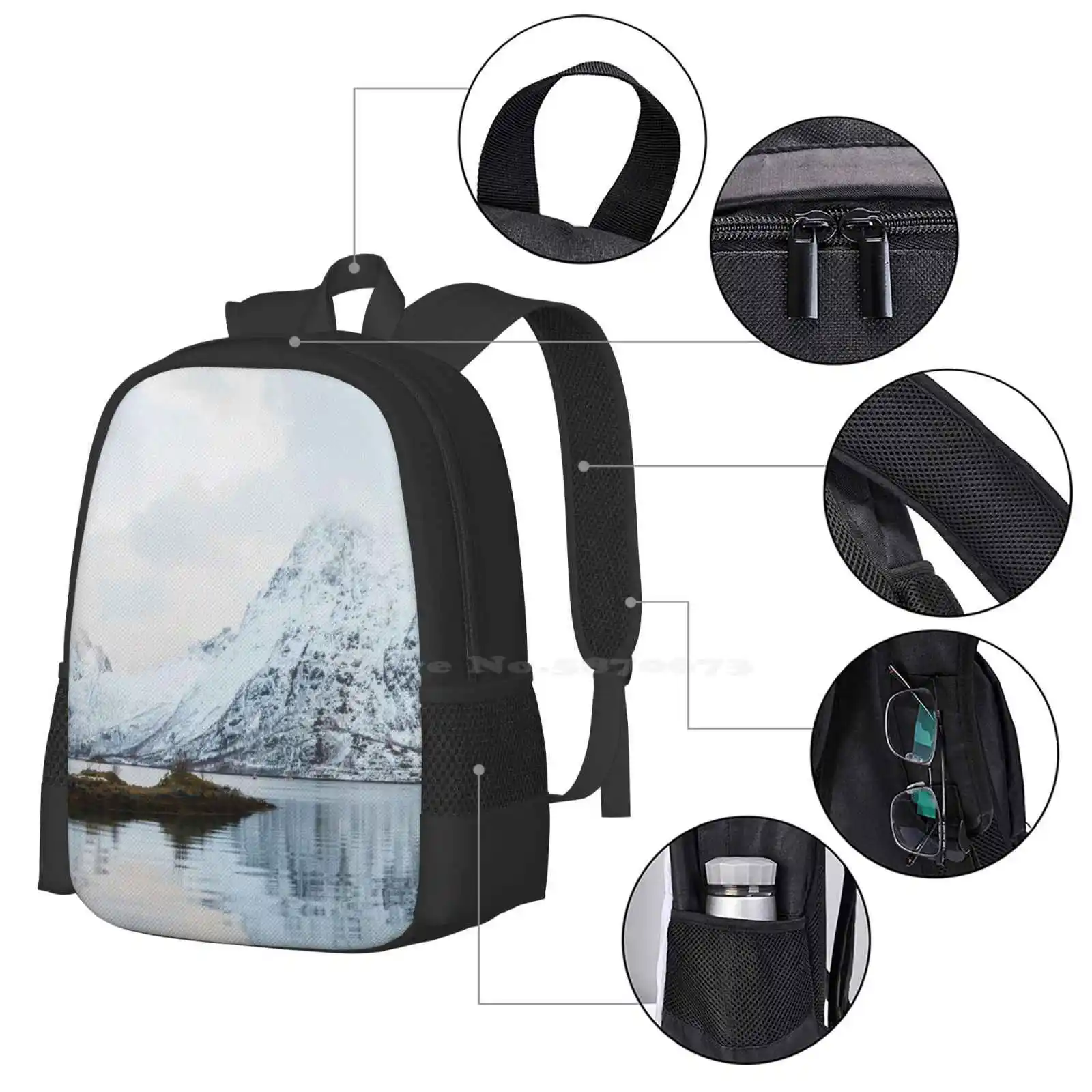 Lofoten Hot Sale Schoolbag Backpack Fashion Bags Landscape Panorama Nature Norway Europe Scandinavia Snow Lake Dominikaaniola