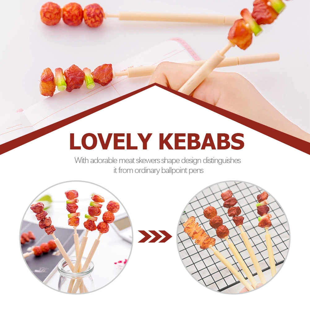 

6pcs 0.5Mm Meat Skewers Ballpoint Pens Smooth Adorable Design School Office Supplies Aesthetic Stationery