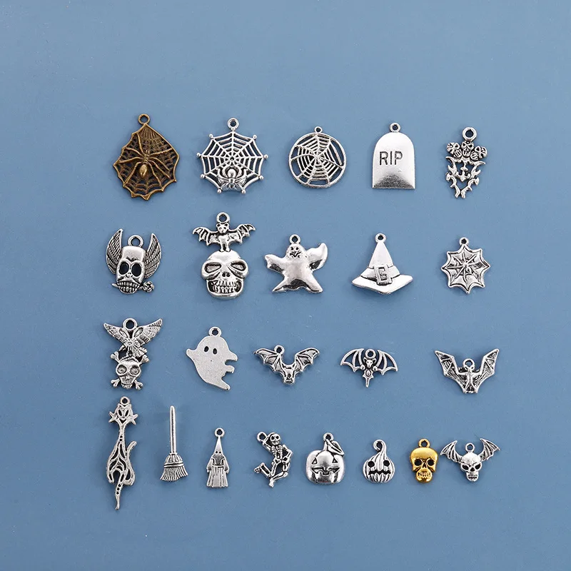 

diy Halloween alloy, funny ghost head, spider web, bat pendant, hair accessory, bracelet, necklace, jewelry and accessories