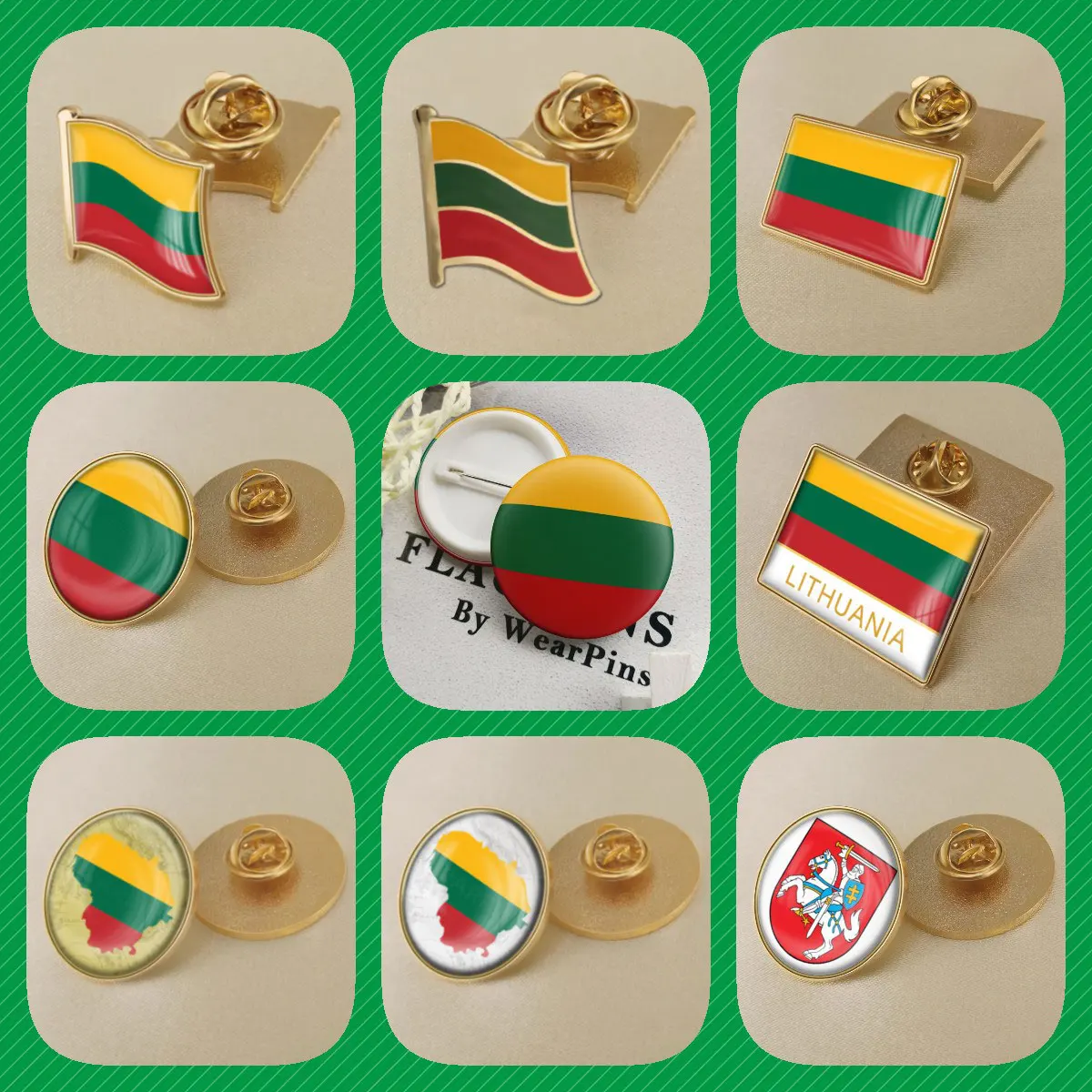 Lithuania Lithuanians Map Flag National Emblem National Flower Brooches Badges Lapel Pins