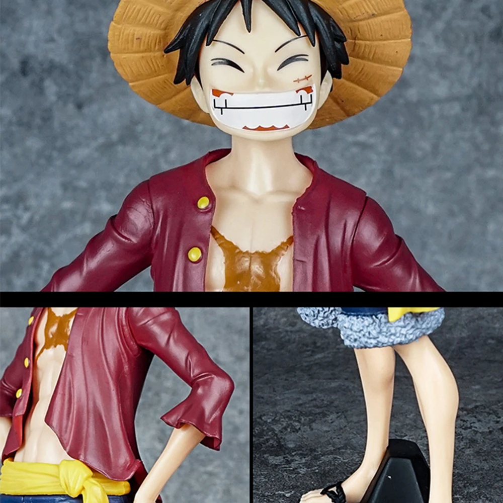 28cm One Piece Anime Figure Confident Smiley Luffy Three Form Face Changing Doll Action Figurine Model Toys Kits