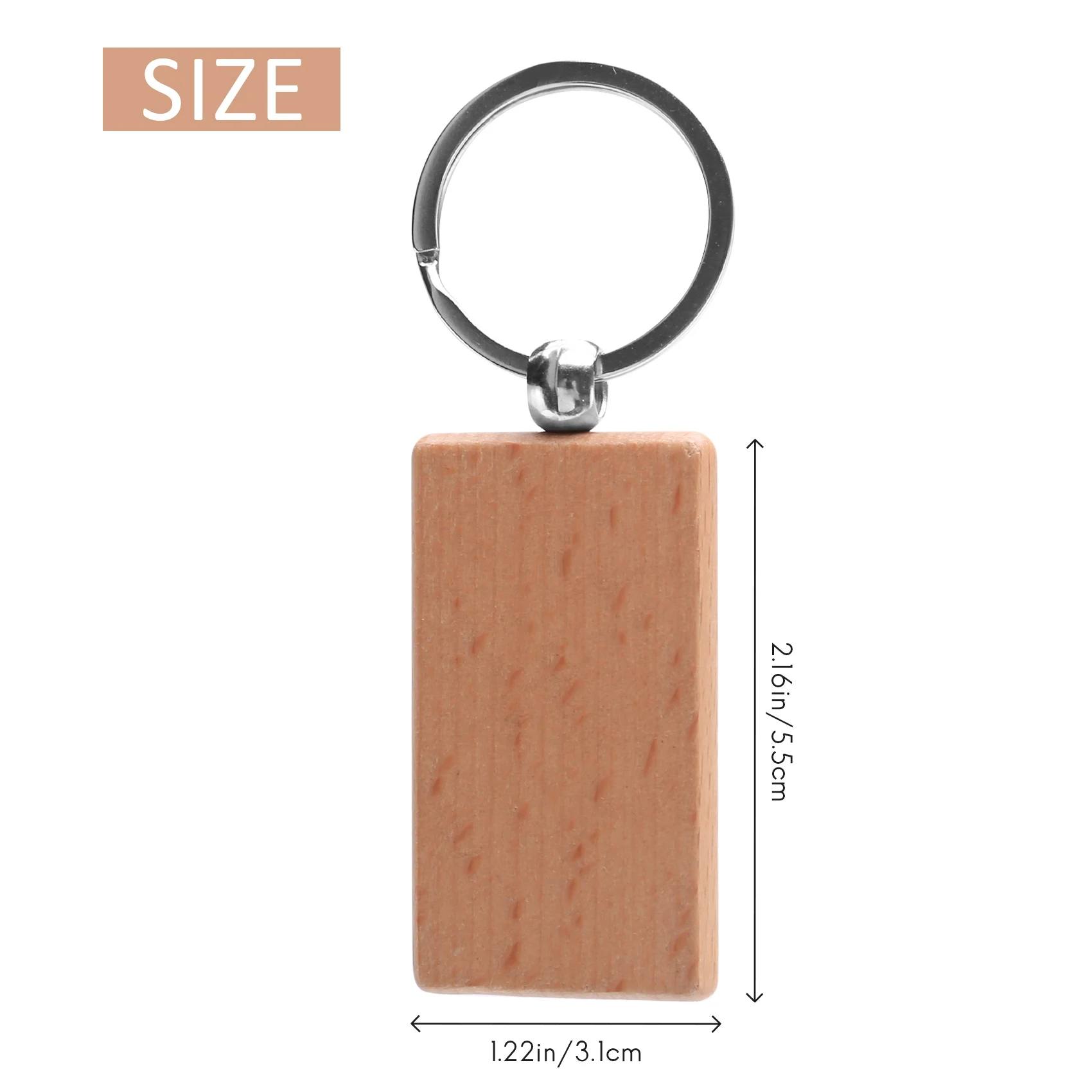 N35R-60Pcs Blank Rectangle Wooden Key Chain Diy Wood Keychains Key Tags Can Engrave Diy Gifts