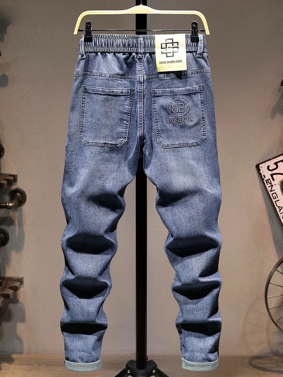 

Мужские летние тонкие вельветовые джинсы с эластичным поясом, свободные прямые брюки, молодежные модные универсальные хлопковые стрейч-деним