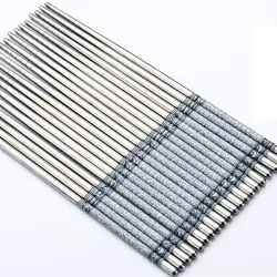5 Pairs Chinese Chopsticks Stainless Steel Non-slip Sushi Chopstick Korean Japanese Food Metal Sticks Kitchen Tableware Set