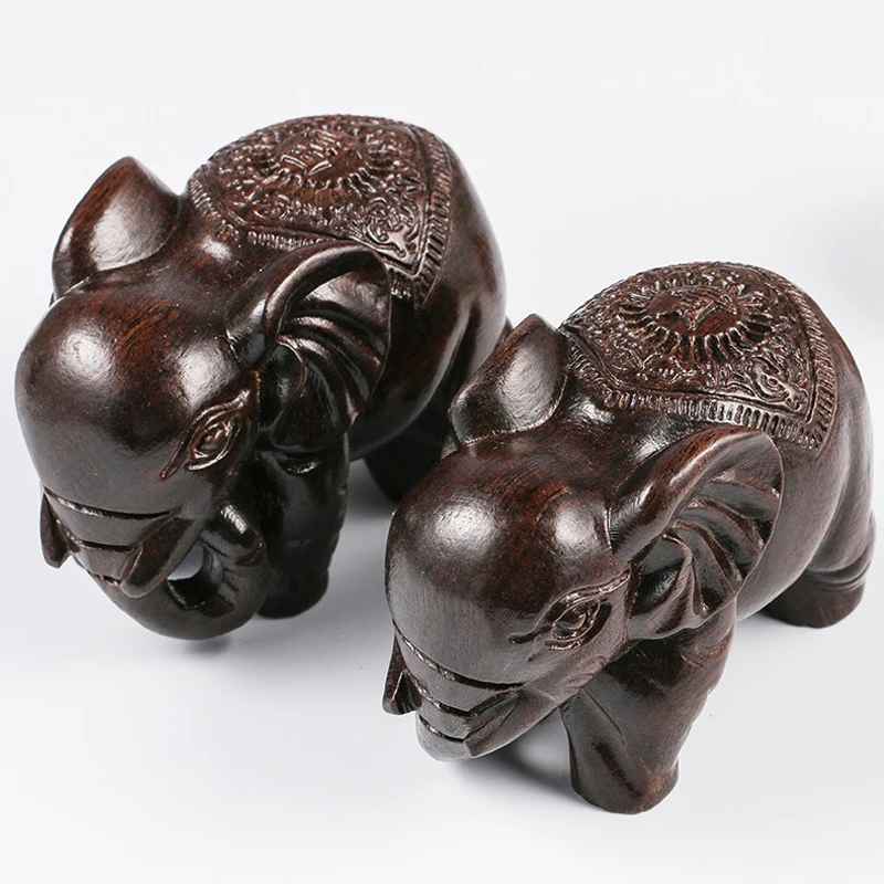 Luxury Elephant Figurine Wooden Ornaments Crafts Retro Home Feng Shui Desktop Decoration Natural Carved Elephant Statue view 3