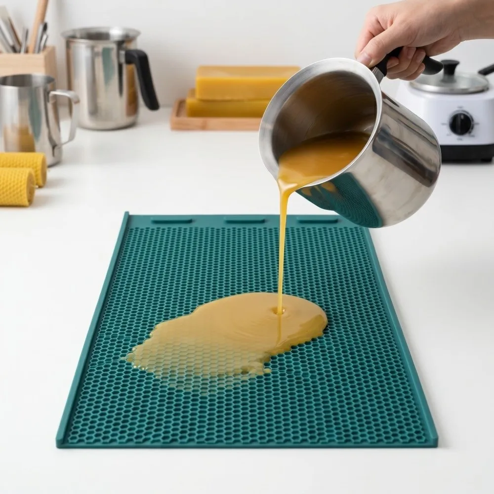 2-Piece Set Flexible Silicone Honeycomb Sheets Mold Reusable Non-Stick Surface Beeswax Press Sheet Mold Easy Release