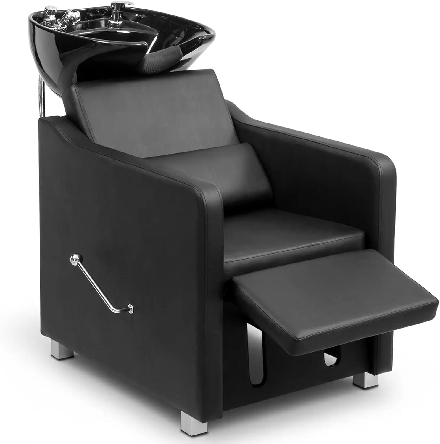 Adjustable Reclining Shampoo Chair with Ceramic Bowl, Black Hair Wash Station for Barbershop Spa