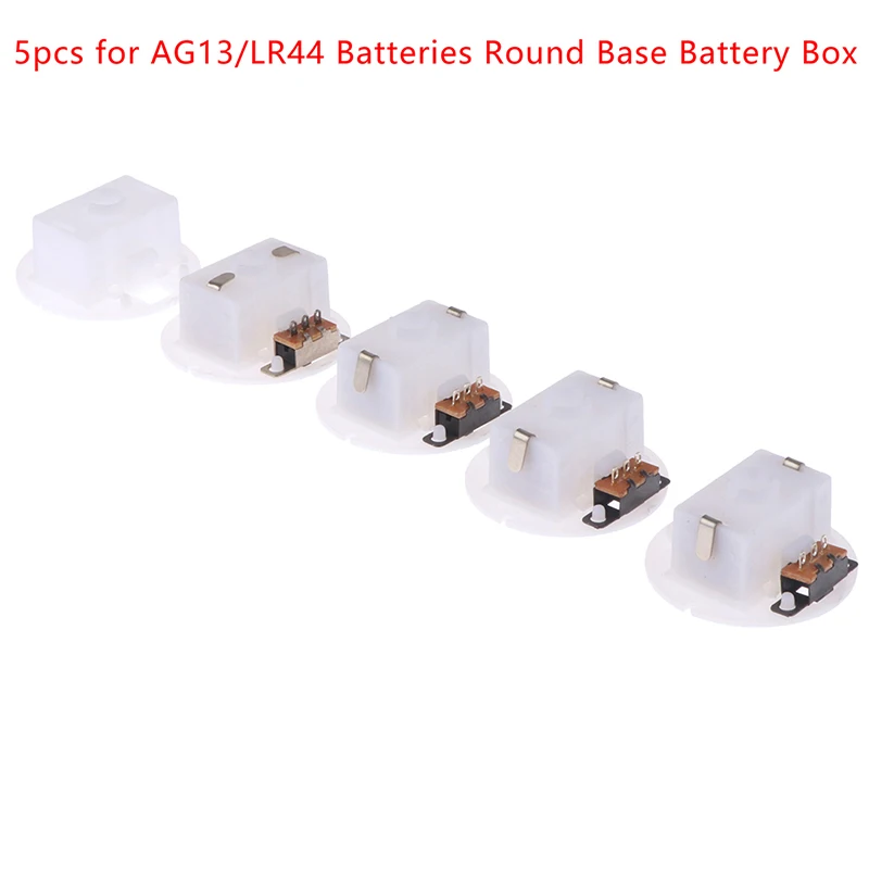 - 5 piezas para AG13 con interruptor, caja de batería con base redonda, compartimento para botones, base para manualidades, estuche de almacenamiento para baterías, compartimentos para baterías -