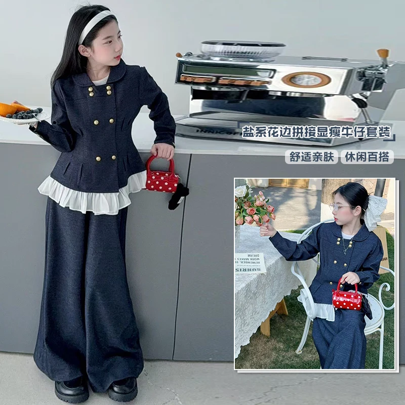 Toddle Girl Charming Y2K Fashion Girl Clothes Sets Size 4-14Y Kid Top+Bottom Clothing Suit Child Autumn Light Luxury Lovely Sets