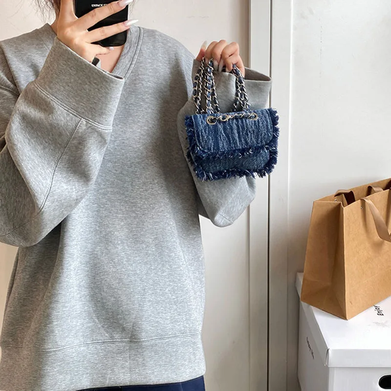 

Женская джинсовая сумка через плечо с бахромой, весна-лето, роскошный дизайн, мини-сумка на плечо, модная ретро-сумочка с цепочкой для женщин