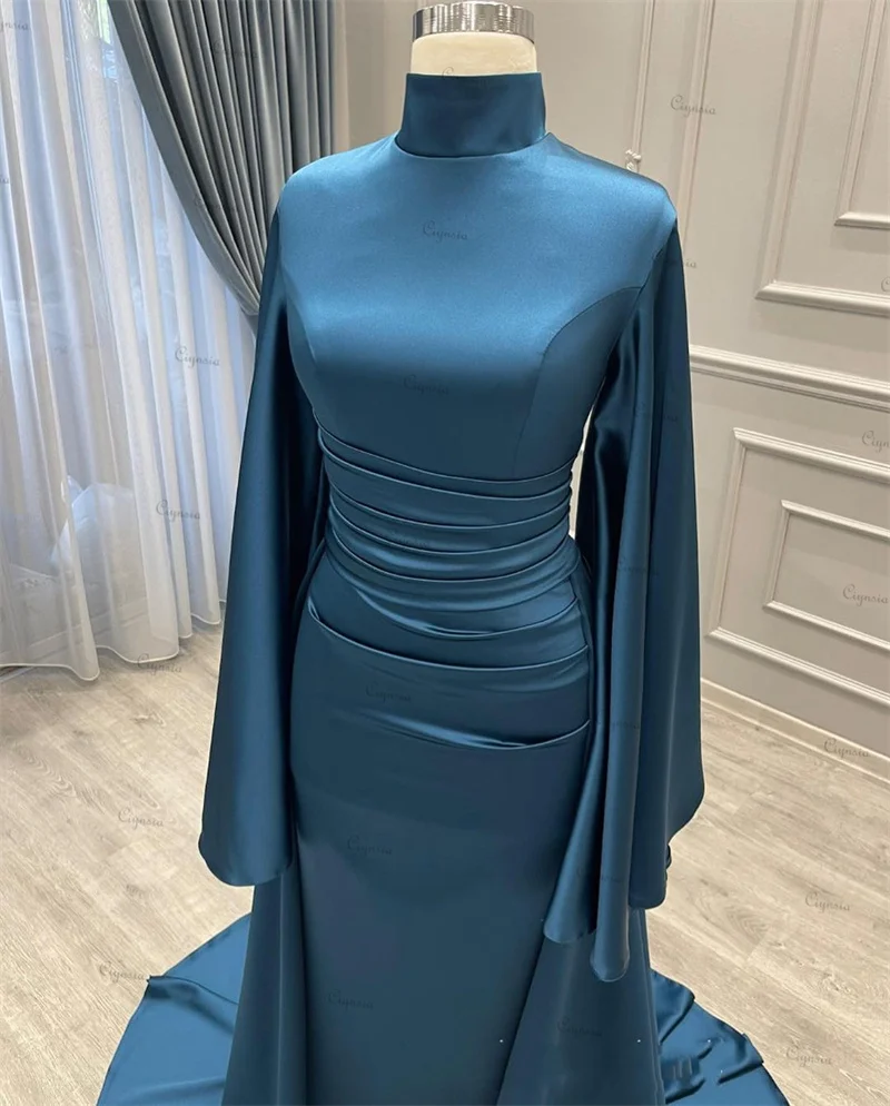 Ciynsia Teal Islamic Abendkleider Muslim Evening Gown Mermaid Dubai Kaftan Arabic Long Sleeve Formal Dress فساتين السهرة