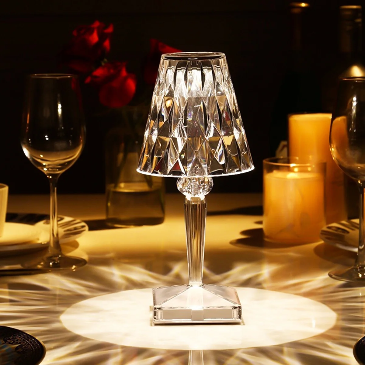 TFORU-Diamond Table Lamp Crystal LED Bar Table Lamp Rechargeable Touch Sensor Dimming Bedside Lamps For Bedroom Decor