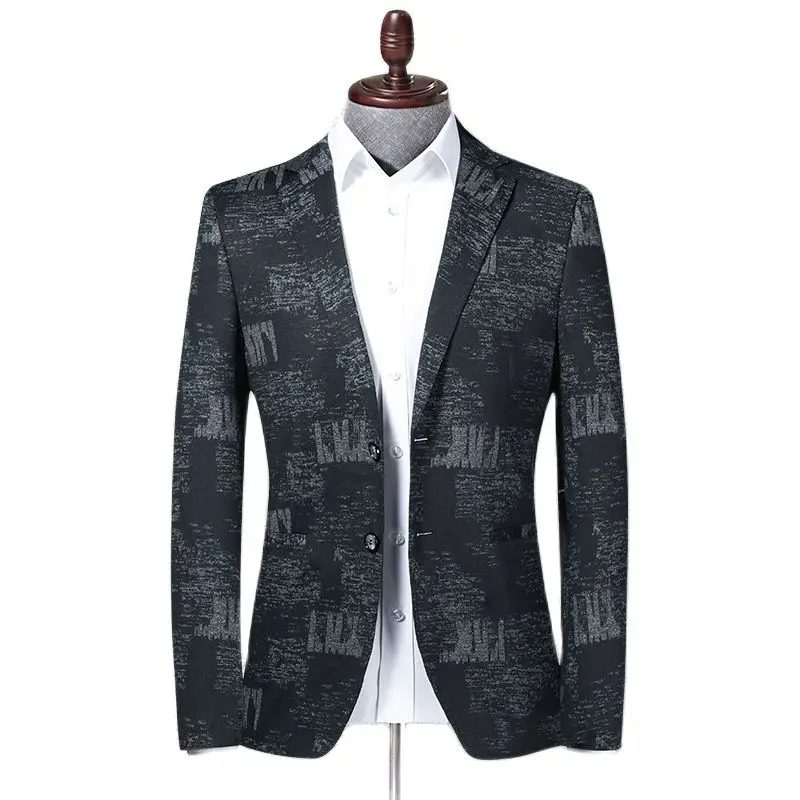 Lansboter Black Spring And Autumn Thin Men's Suit Coat Korean Version Slim Fit Youth Elastic Small Suit Fashion Casual Jacket