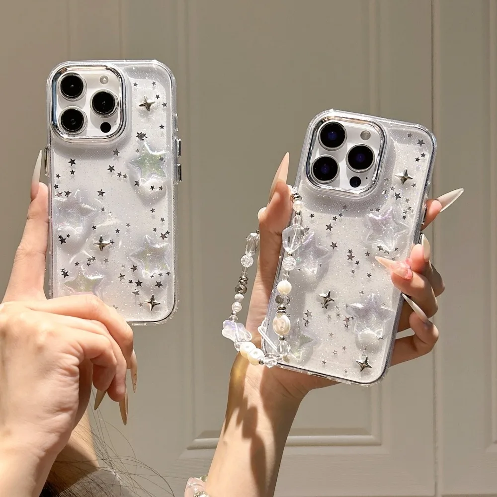 Laserster transparant telefoonhoesje voor iPhone 12-17 Pro Max Plus met draagkoord telefoonbeschermhoes