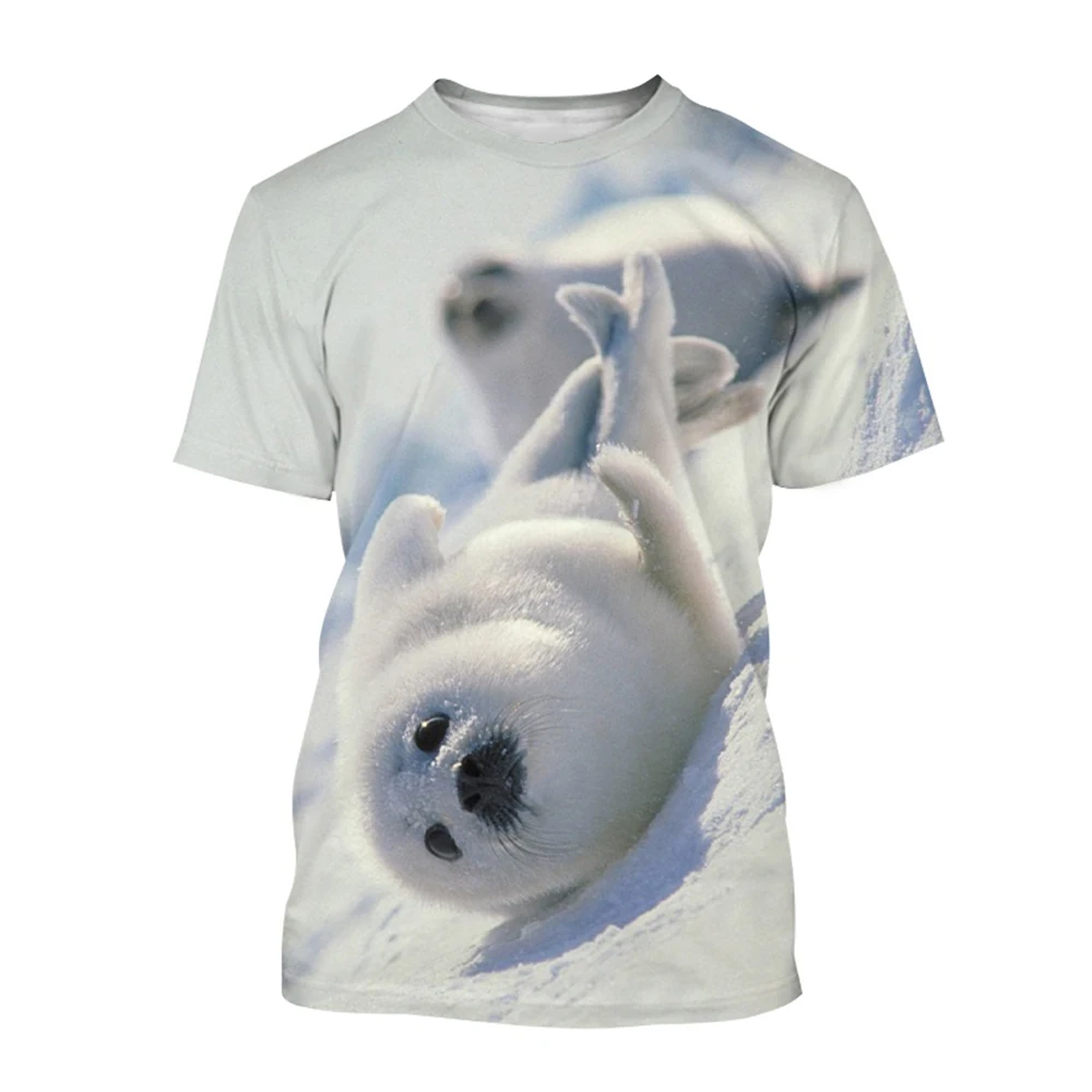 Cute Funny Animal Seal Print Summer Men's O-Neck T-Shirts Casual Short Sleeve Oversized Pullover Fashion Streetwear Men Clothing