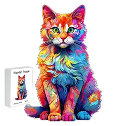 Wooden puzzle Color Cat gift box Beautiful gift Irregular shape puzzle Christmas gift Adult stress reduction family interaction