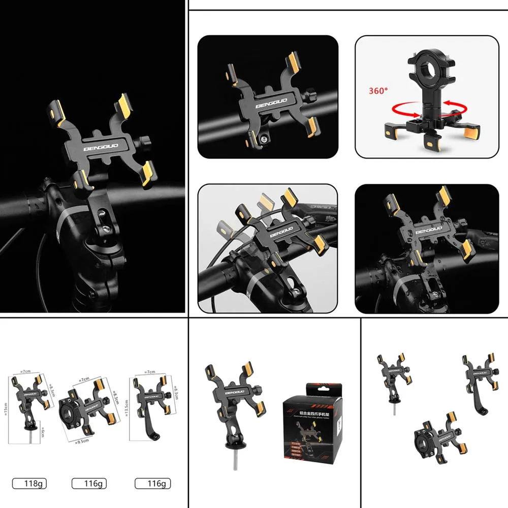 Bike Mobile Phone Holder 360° Rotation Aluminum Alloy Motorcycle Bicycle Mobile Phone Bracket Bicycle Mount Accessot Accessories