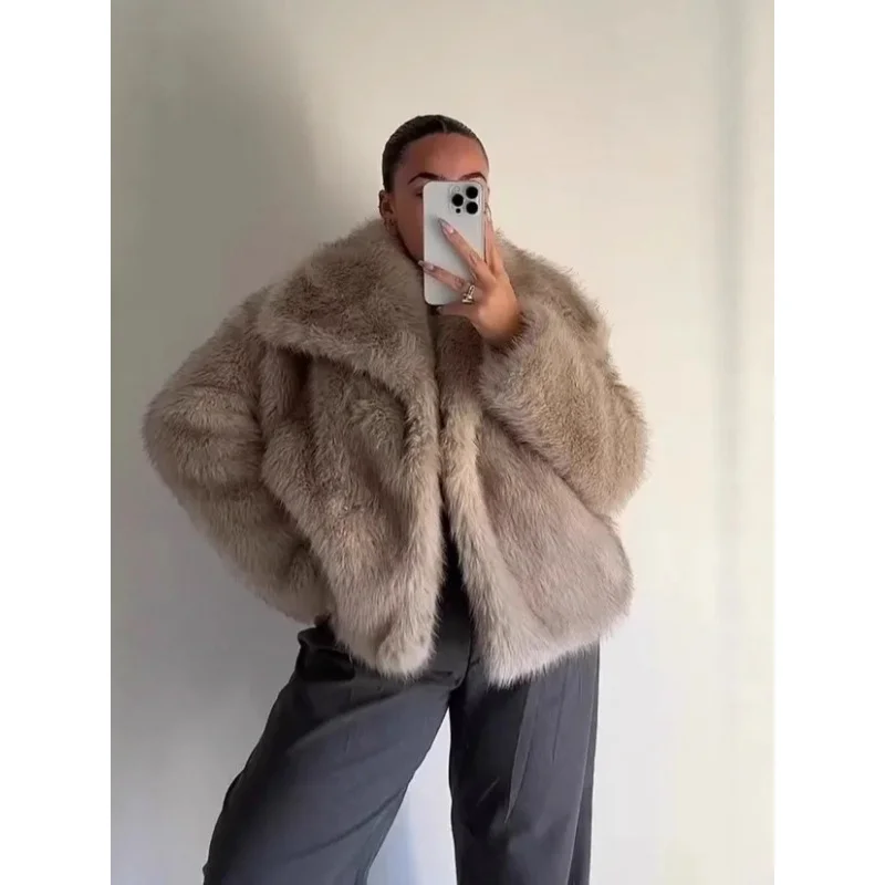 Women's Winter Short Coat Lazy Wind Big Collar Artificial Fur Fox Fur Grass Warm Casual Outerwear