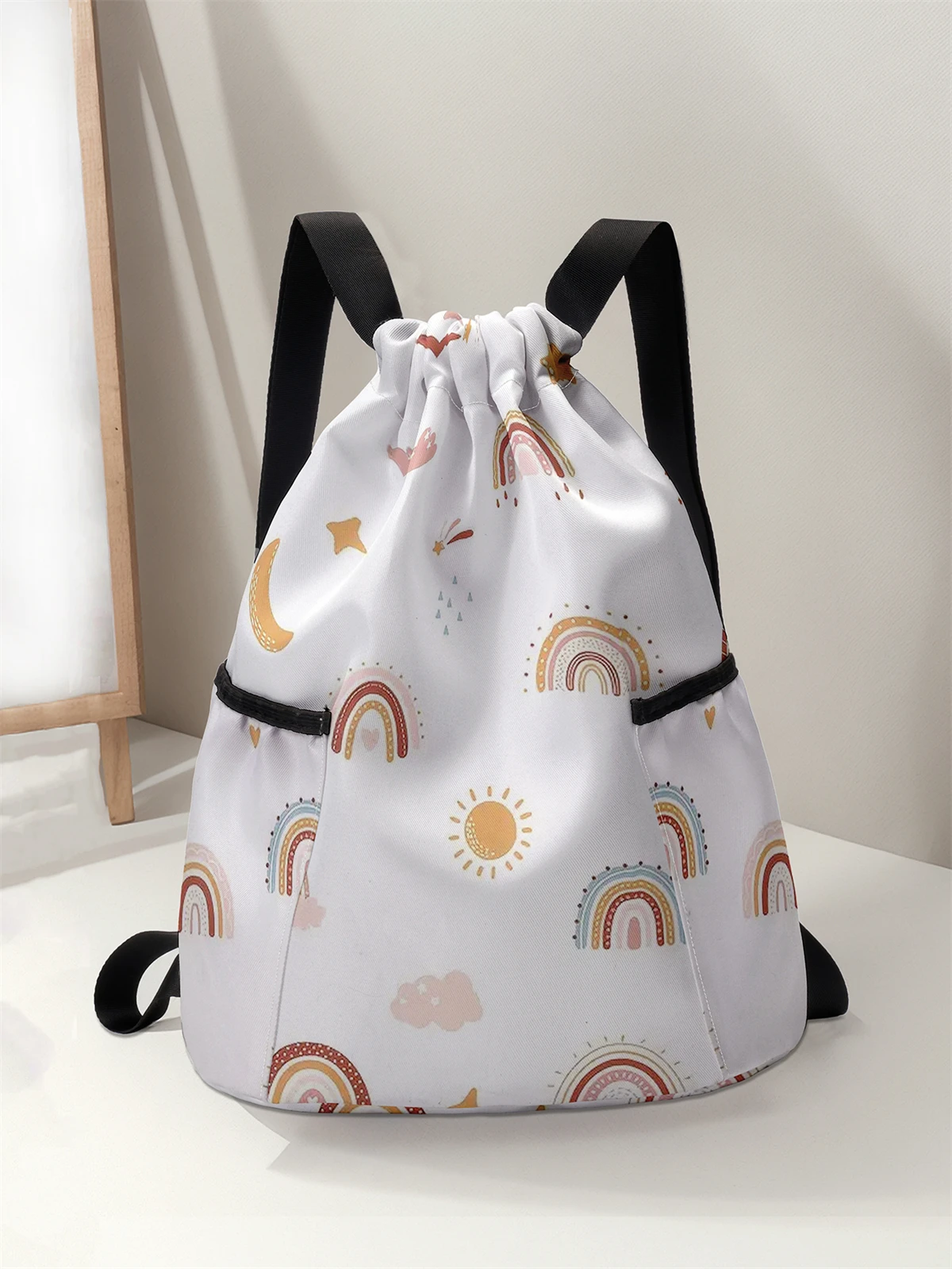 

Rainbow Pattern Drawstring Backpack - Large Capacity Durable Fitness Bag, Adjustable Shoulder Straps, Sports Beach Backpack