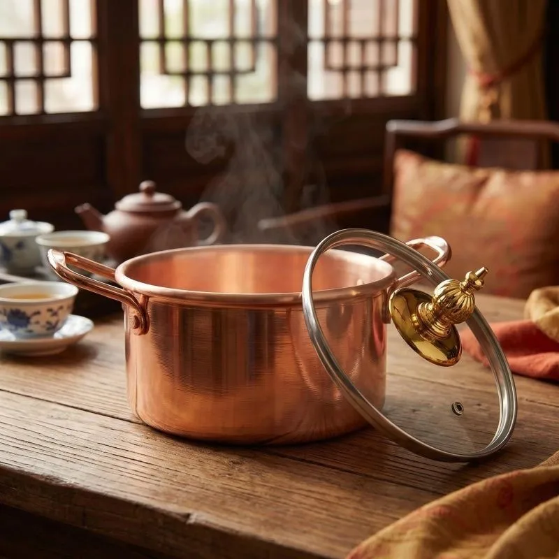 Pure Copper Small Hotpot Induction Cooker Gas Stew Meat Soup Copper Pot Single Person Pot Purple Copper Pot Small Hotpot ZJ136