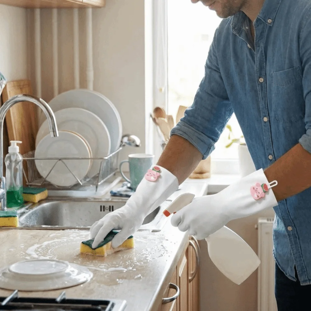 Comfortable Waterproof Dishwashing Gloves Piglet Pattern Non-Slip Cleaning Gloves Tear-resistant Cartoon Nitrile Gloves Cleaning