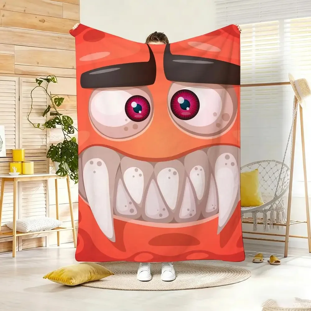Pastel Funny little monster emoticon pack Throw Lightweight  Flannel Blanket Soft Skin-friendly for Summer Cooling