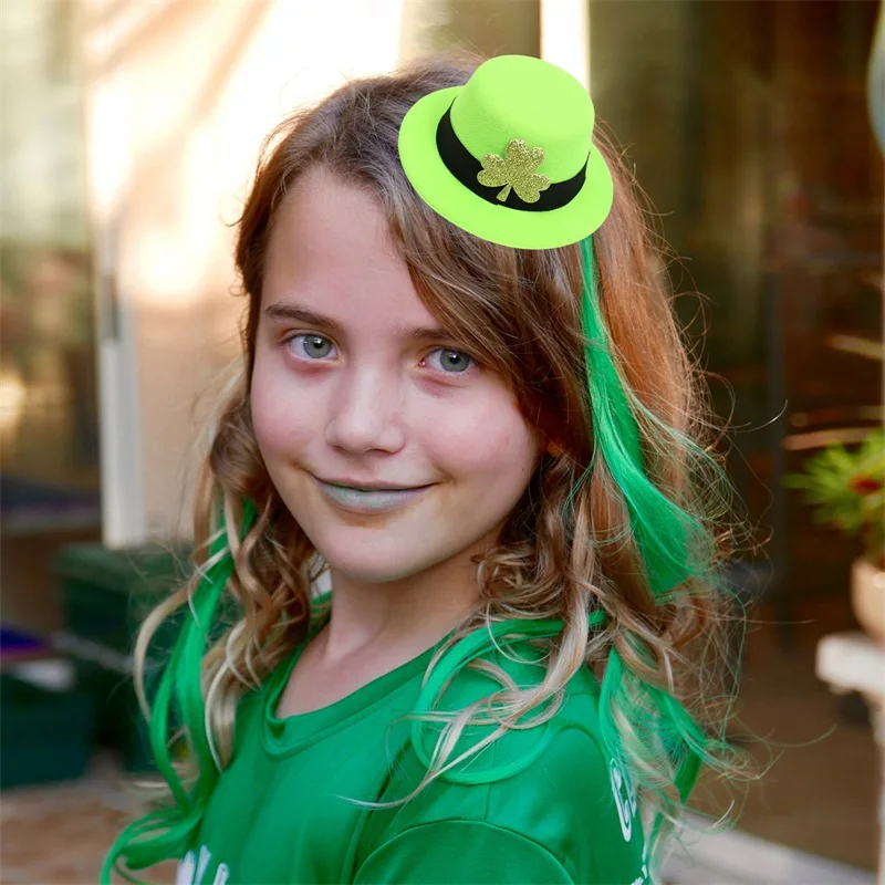 Mini Leprechaun Hats Green Top Hats Shamrock Party Hats with Hair Clips St Patty s Day Accessories
