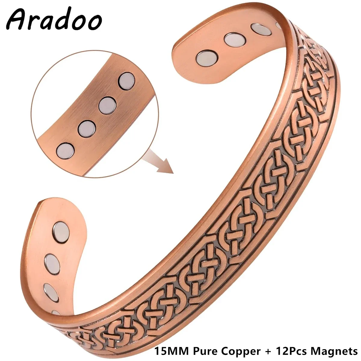 ARADOO Neodymium Magnets Pure Copper Cuff Bangle Bracelets Jewelry Gifts