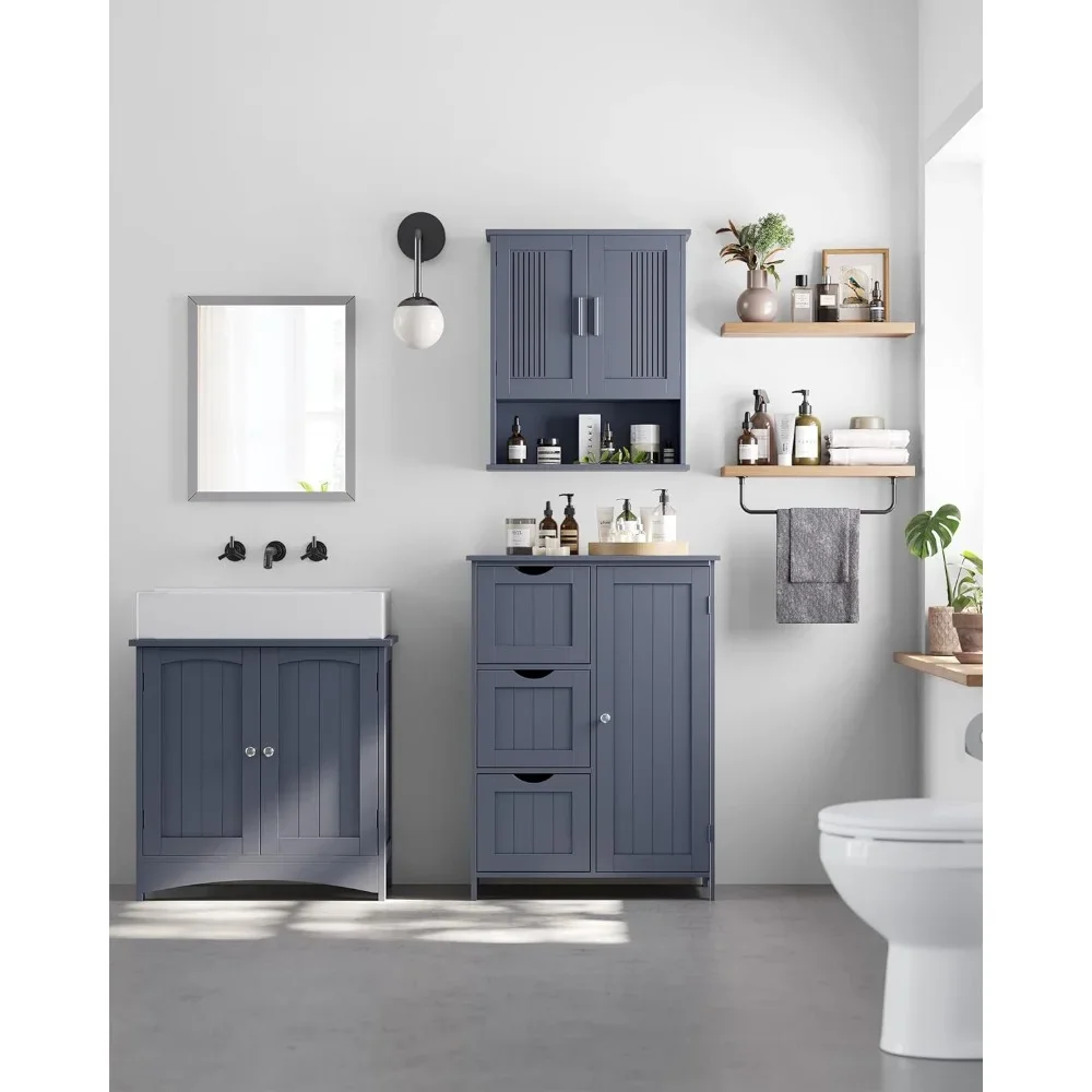 Bathroom Floor Storage Cabinet,Bathroom Storage Unit with 3 Drawers,1 Adjustable Shelf, Bathroom Cabinet Freestanding,Slate Gray