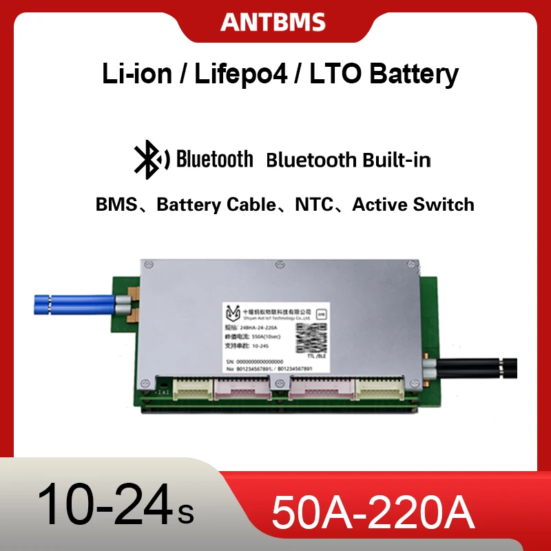 

Smart ANT 10-24S BMS with BT App 36V 48V 60V 72V Li-ion Lifepo4 Battery Protection Board Active Balance for Solar Energy Storage