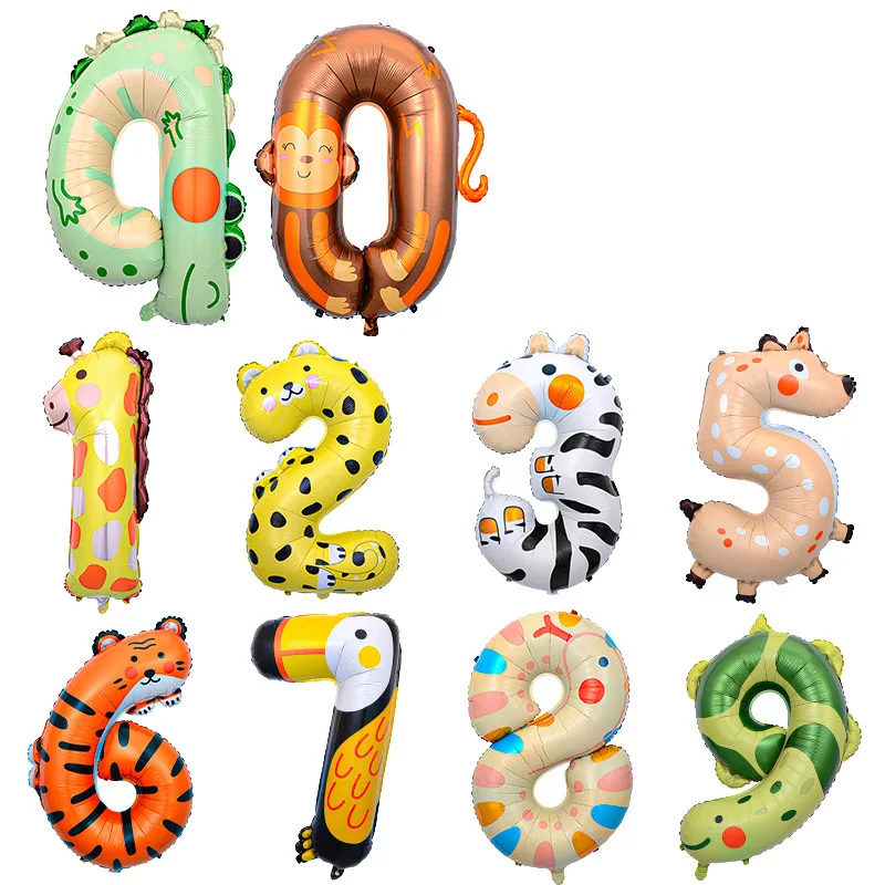 1 قطعة 40 بوصة كبيرة احباط الحيوان طباعة بالونة عيد ميلاد عدد بالون 0-9 حفلة عيد ميلاد سعيد زينة كبيرة الحيوان عدد بالون #2