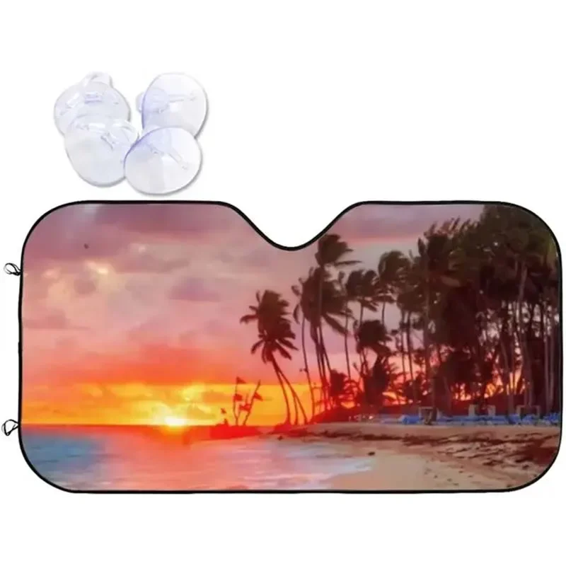 Seaside Scenery Pattern Windshield Sunshade Blocking UV Sunshade Protective Cover Car Sunshade