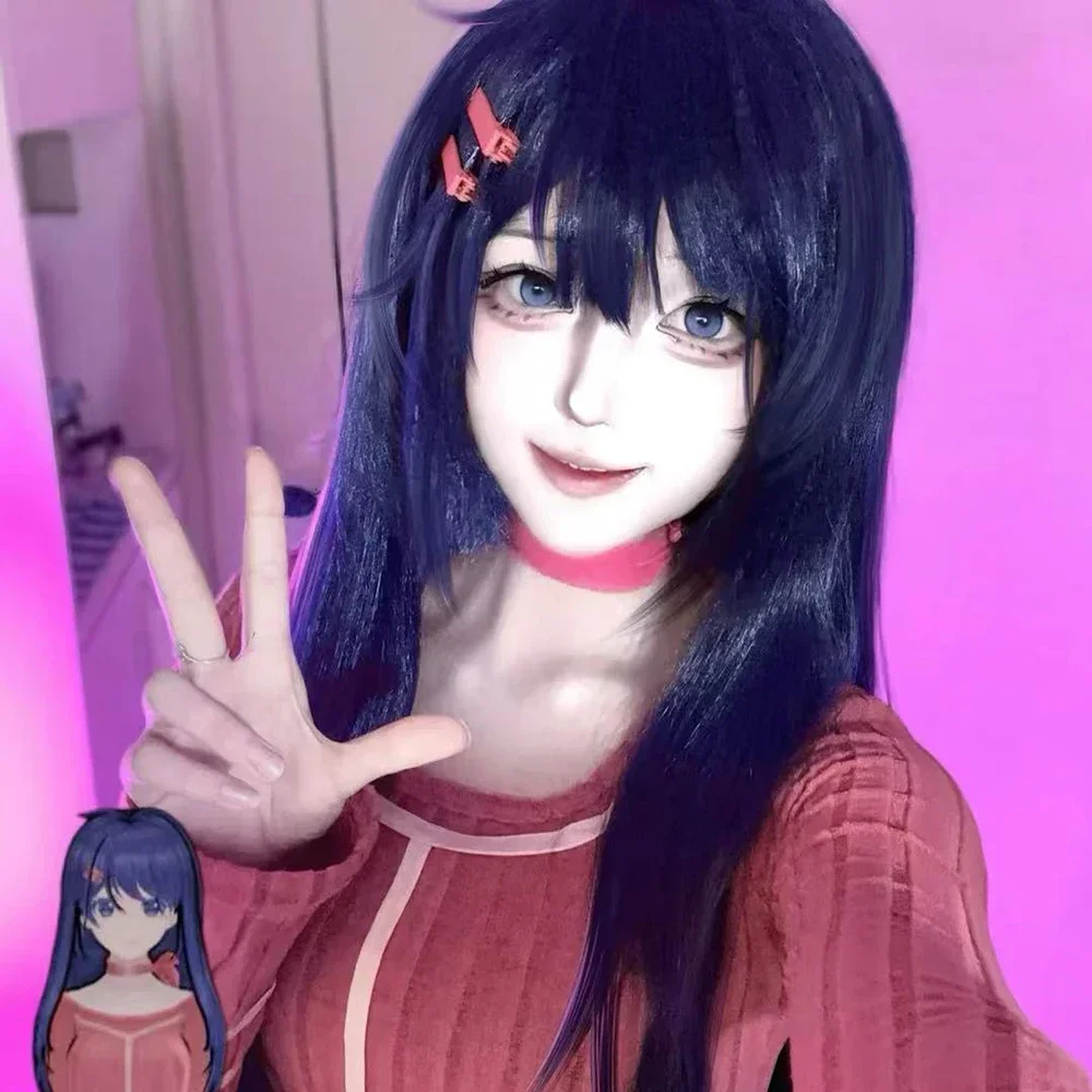 جديد 2025 لعبة MiSide شعر مستعار تأثيري فتاة الأرجواني طويل مستقيم الشعر مقاومة للحرارة شعر مستعار اصطناعي قبعة حفلة تنكرية كرنفال الدعامة