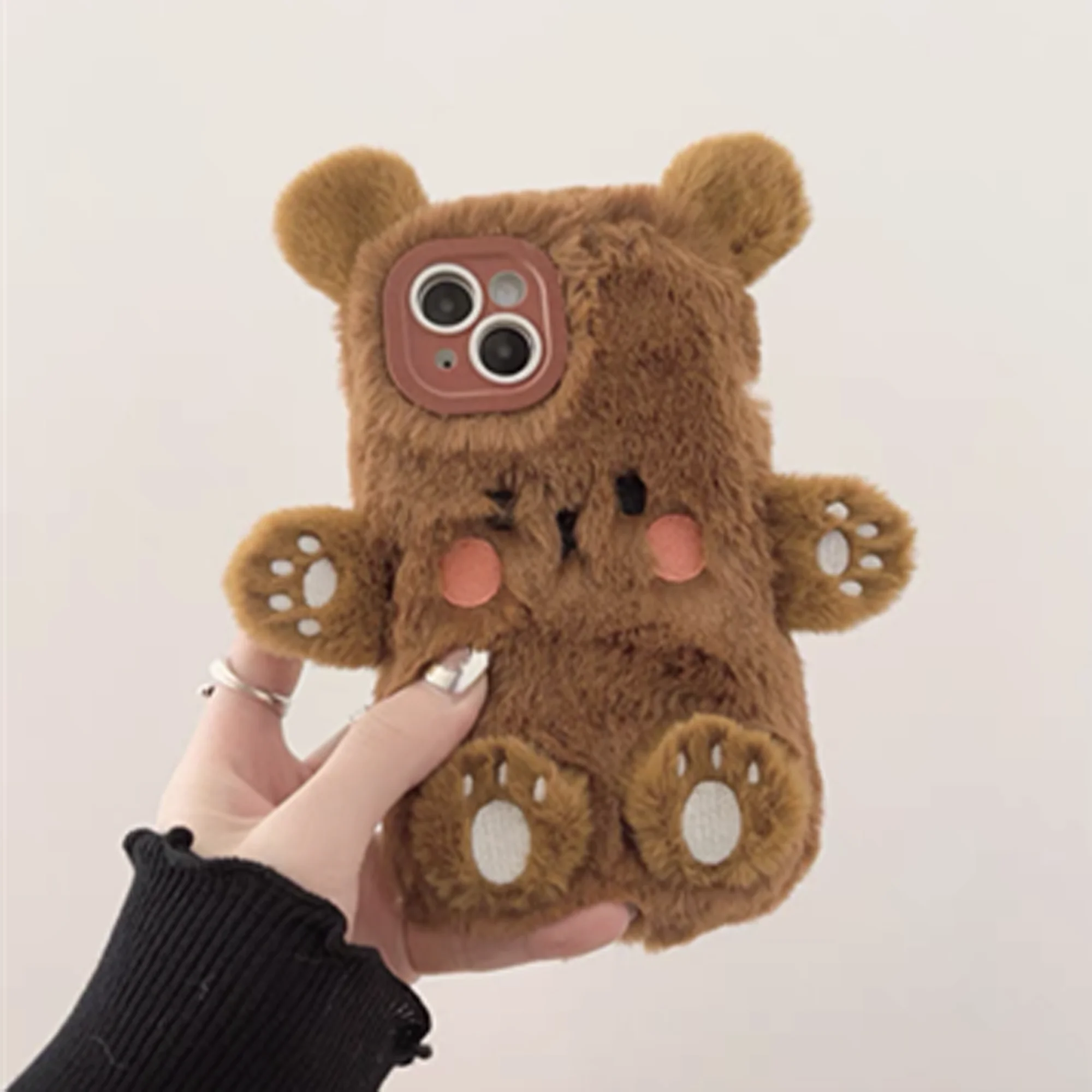 حافظة هاتف فروي Snuggly Bear لهاتف آيفون 15 14 13 12 11 Pro Max حافظة هاتف فتاة شاملة مع سلسلة
