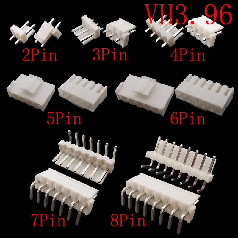 50Pcs VH3.96mm Socket Connector 2/3/4/5/6/7/8 Pin Male Female Pin Header Housing Plug Straight/Curved Needle VH 3.96mm