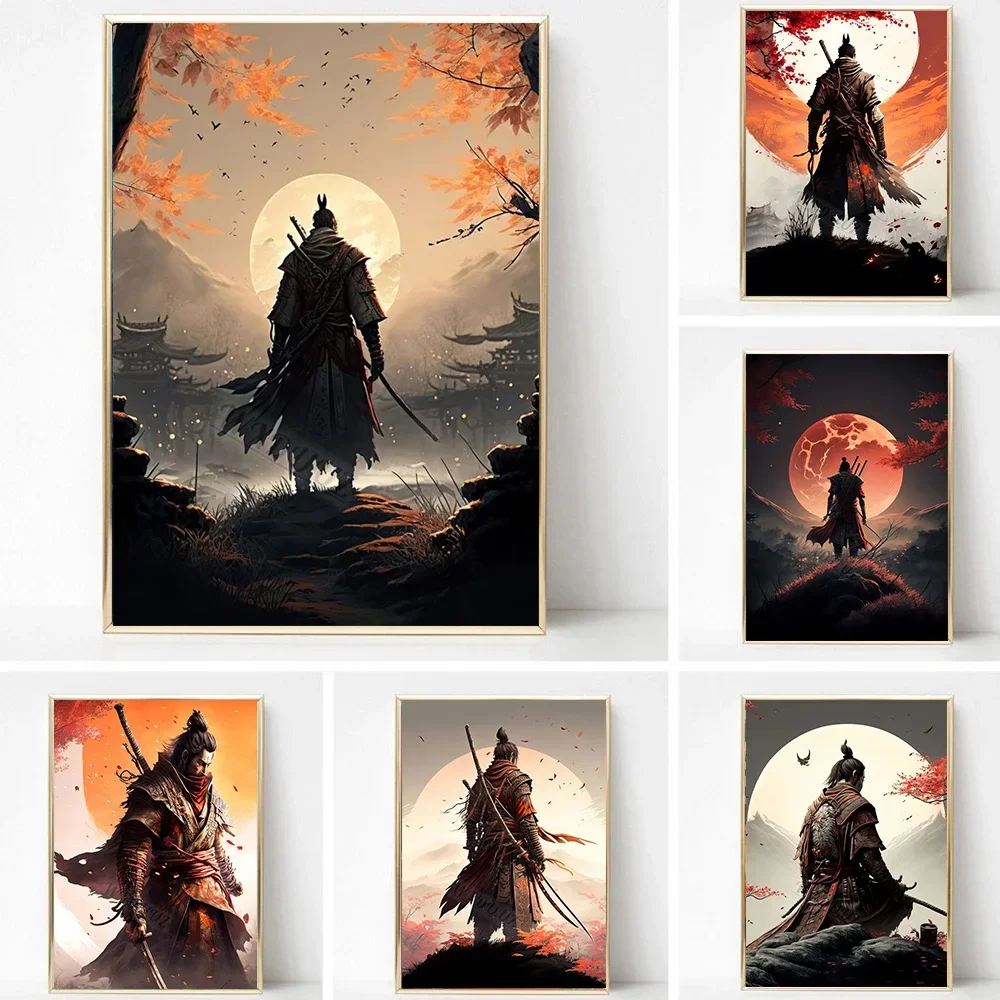 Red Ninja Bushido Samurai Painting Sword Katana Assassin Canvas Painting Wall Art Poster Prints for Room Home Decor Gifts