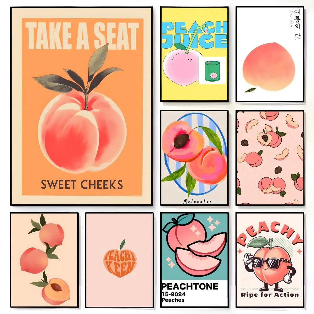 Soft Blush P-Peach Illustration Pastel Fruit Nursery Decor Poster American Film Mural Home Childrens Room Wall Decor Print