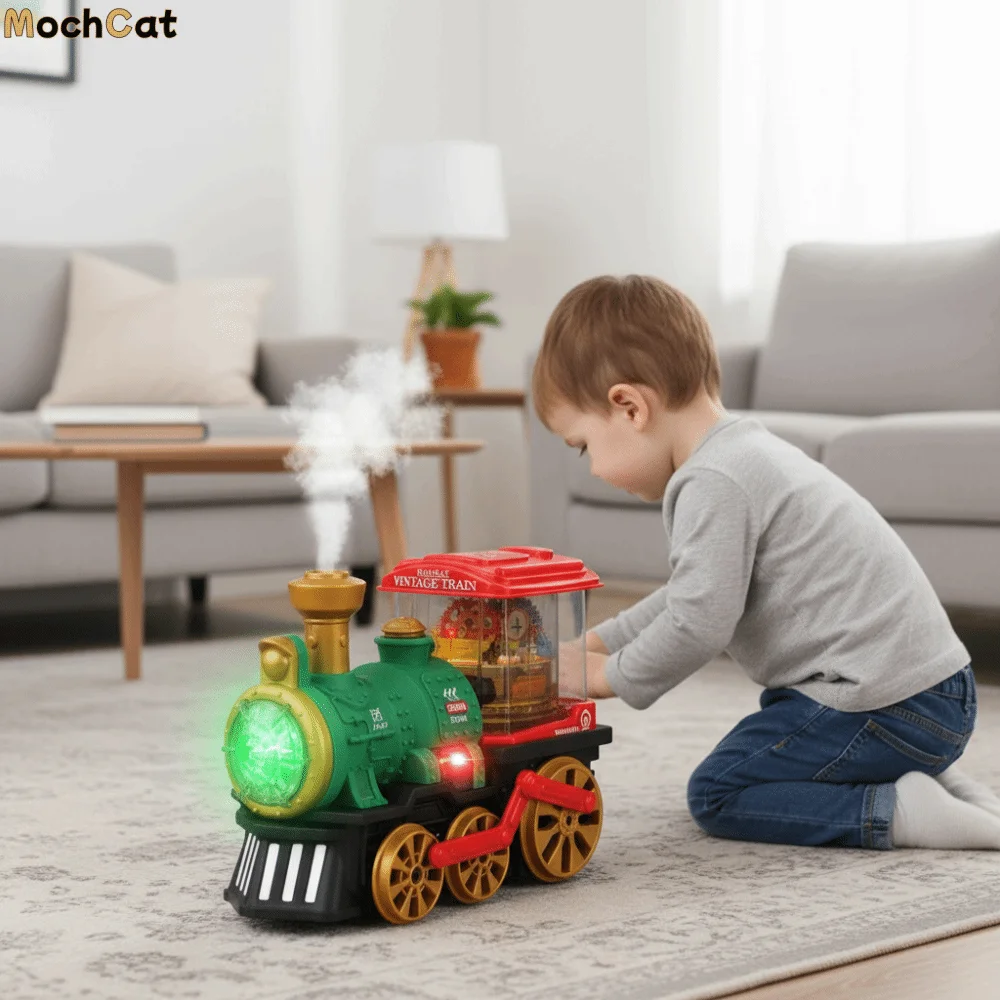 

Creative Vintage Locomotive Electric Steam Train Sounding Rotating Lights Educational Toy Simulation Steam Rail Train Toys Gift