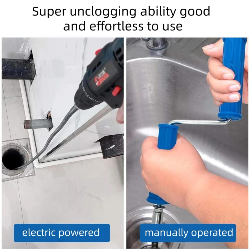 Professional Drain Unblocker 5 m x 12 mm  Sinks Drains Effective with Crank and 8 Pieces Dredging Cleaner Electric Adapters