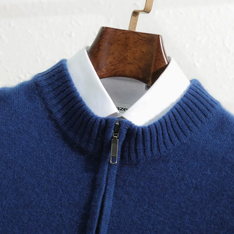 الرجال سميكة الكشمير محبوك سترة الخريف الشتاء الدافئة الياقة المدورة سستة الصوف البلوز #4