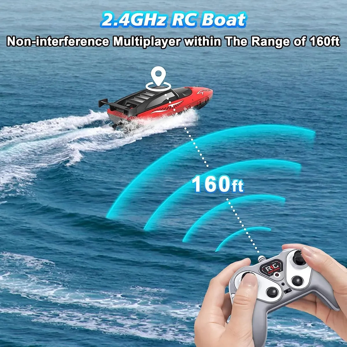 قارب تحكم عن بعد عالي السرعة 2.4 جيجا هرتز للأطفال الأولاد 6-12، لعبة سفينة سباق RC كهربائية بمروحة مزدوجة لحمام السباحة والبحيرة واللعب في الهواء الطلق