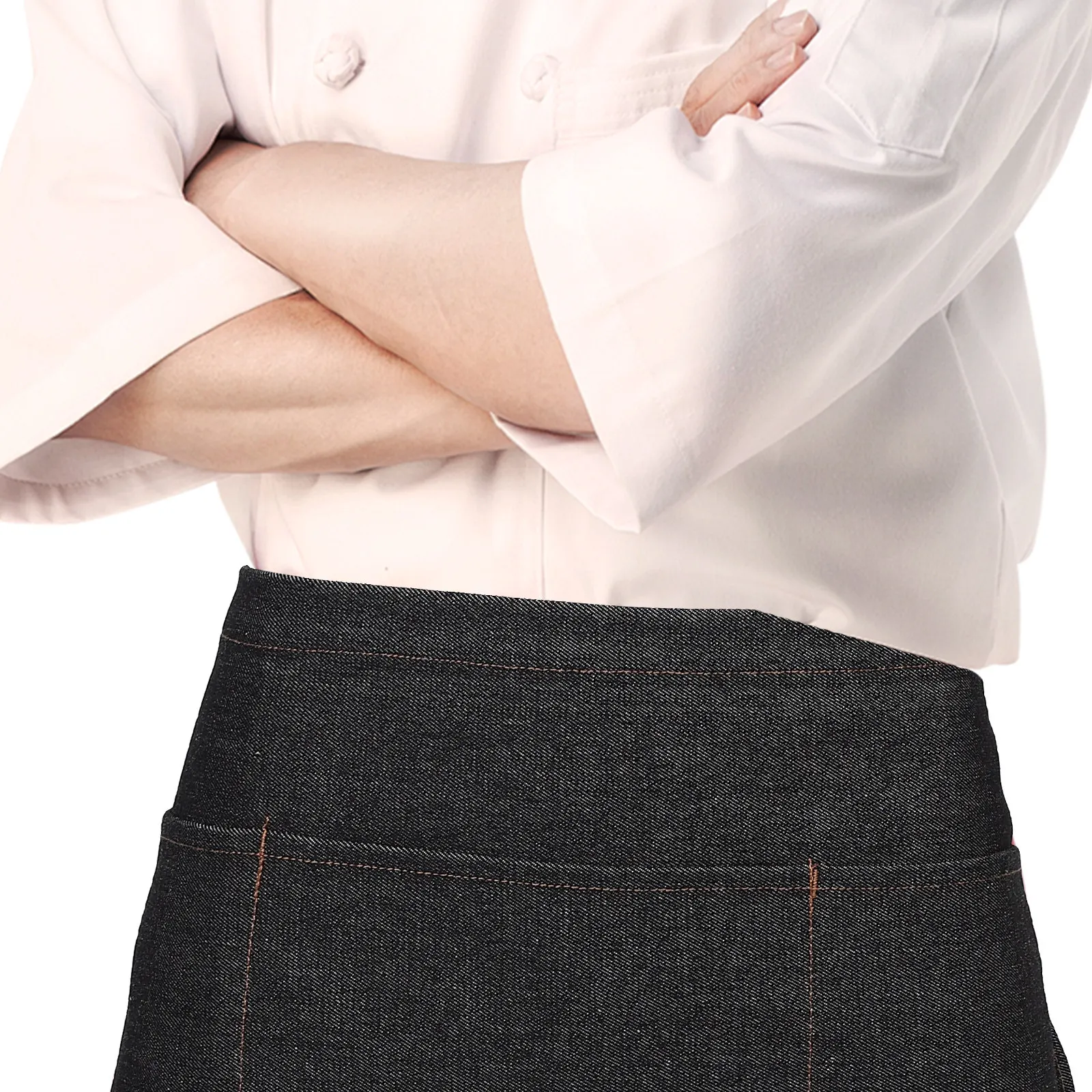 

Короткий джинсовый фартук для женщин и мужчин с 3 карманами, устойчивый к выцветанию и сминанию, многоразовый, для кафе, ресторанов, отелей, баров