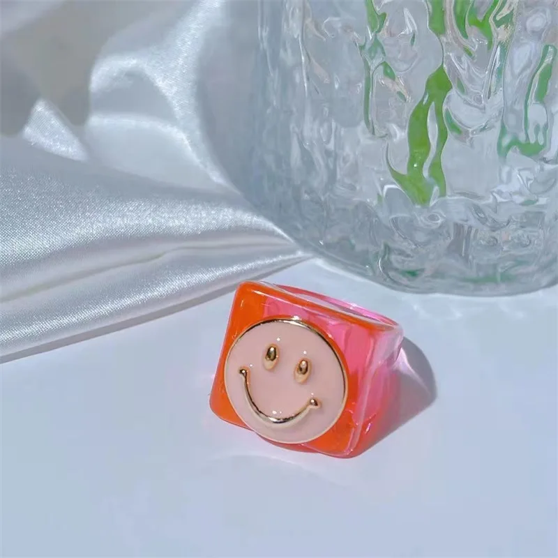 New Oleoresin Yellow Smiley Ring Woman Colorful Rings And Versatile Accessories