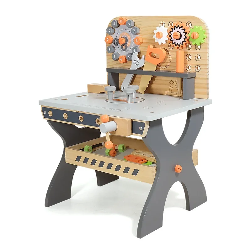 

New Wooden Clock Kids Wood Tool Set Toddler Workbench Realistic Tools for Construction Workshop Tool Bench Stem Pretend Play