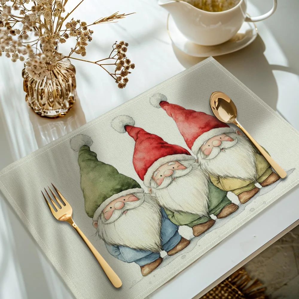 , Three Gnomes Dwarfs Digital Print Kitchen Table Decoration, Table Mats, Dining Table Placemats