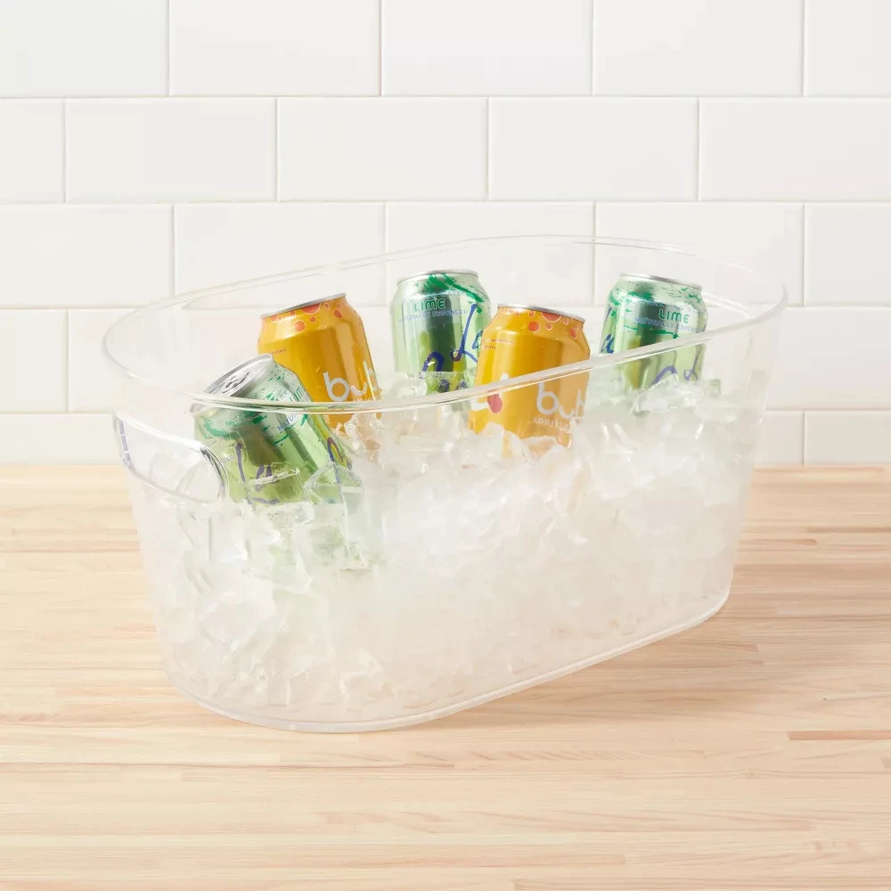 

4 Gallon Clear Plastic Beverage Tub,Ice Bucket With Carry Handle for Cocktail Champagne Wine,Drink Buckets for Parties,Drink Tub